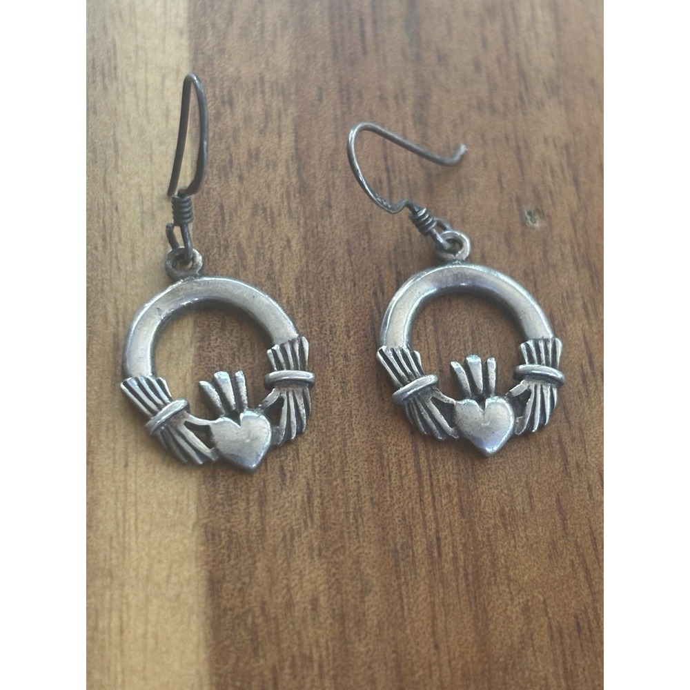 925 Sterling Silver Claddagh Dangle Earrings
